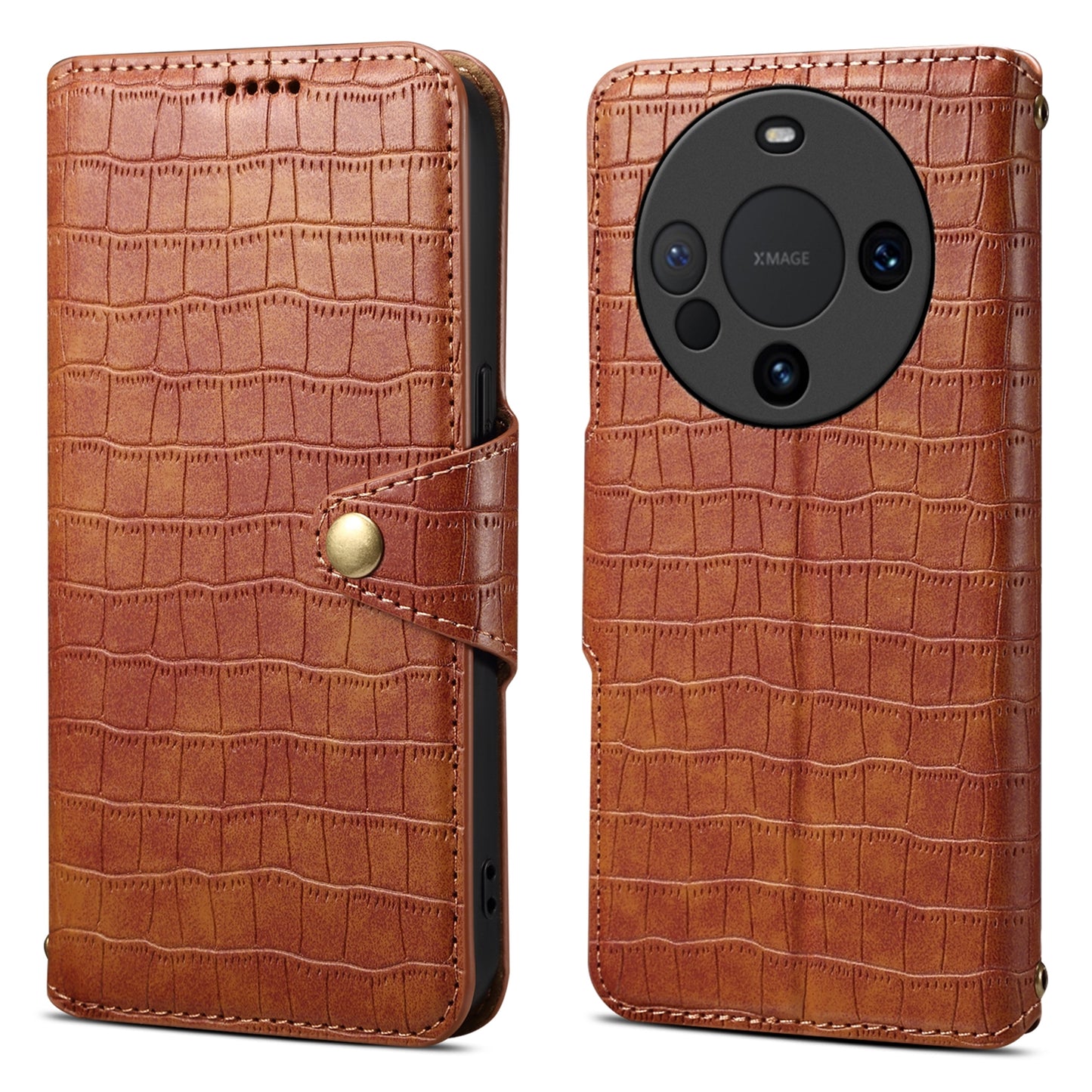 Huawei Mate 60 Pro+ Denior Crocodile Texture Oil Edge Leather Phone Case with Card Wallet and Kickstand