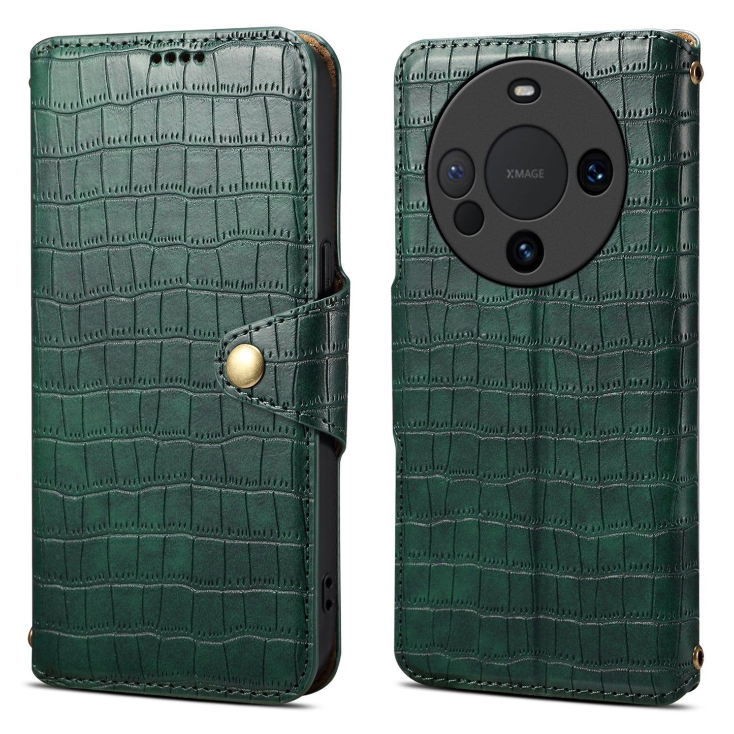 Huawei Mate 60 Pro Denior Crocodile Texture Oil Edge Leather Phone Case with Card Wallet and Kickstand