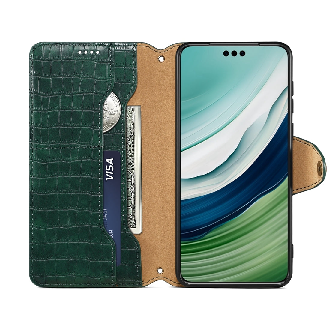 Huawei Mate 60 Pro+ Denior Crocodile Texture Oil Edge Leather Phone Case with Card Wallet and Kickstand