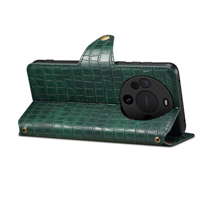 Huawei Mate 60 Pro Denior Crocodile Texture Oil Edge Leather Phone Case with Card Wallet and Kickstand