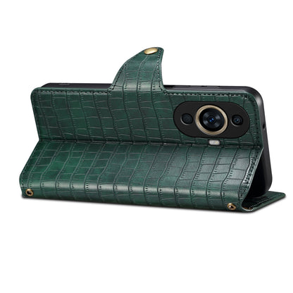 Huawei nova 11 Denior Crocodile Texture Oil Edge Leather Phone Case with Card Wallet and Kickstand