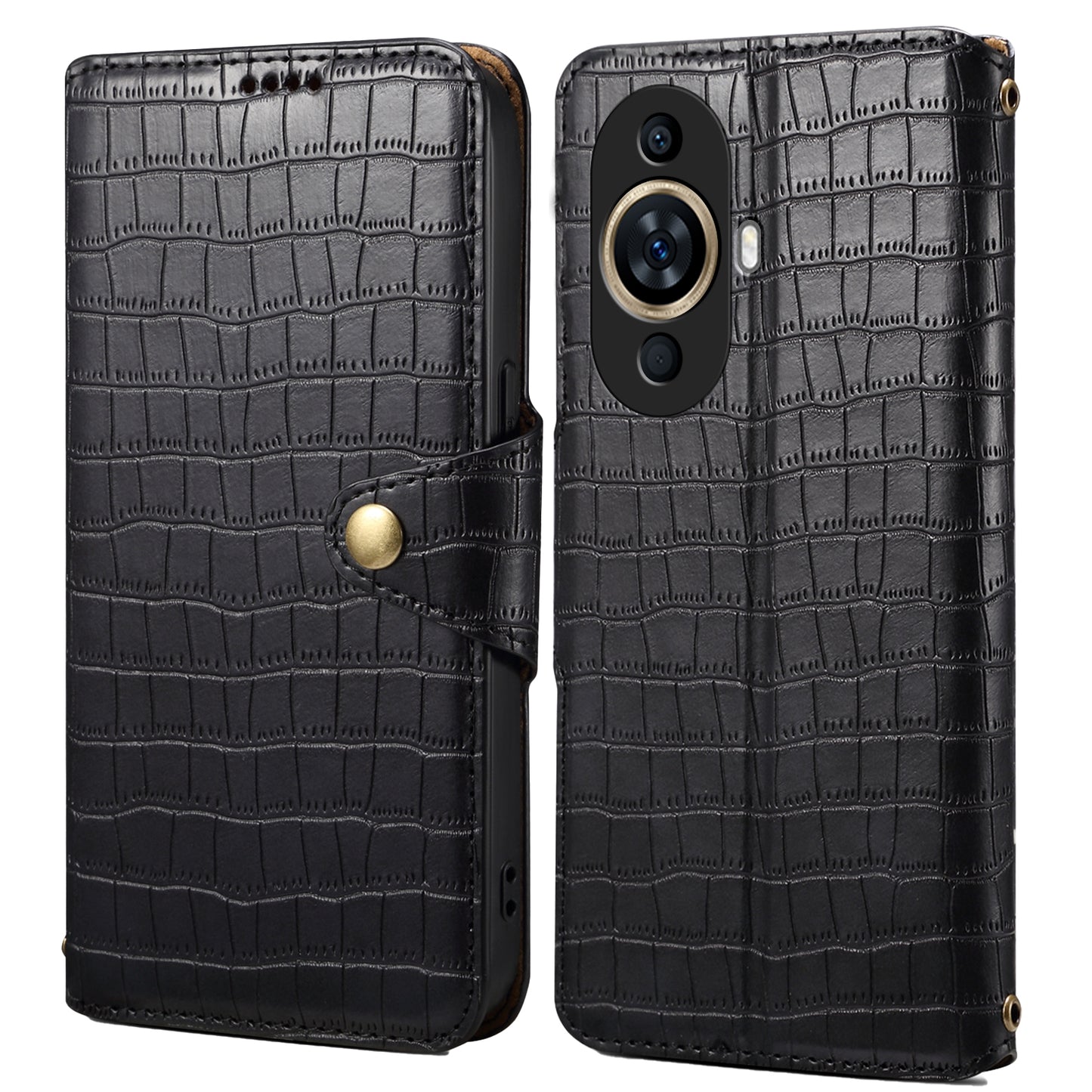 Huawei nova 11 Denior Crocodile Texture Oil Edge Leather Phone Case with Card Wallet and Kickstand
