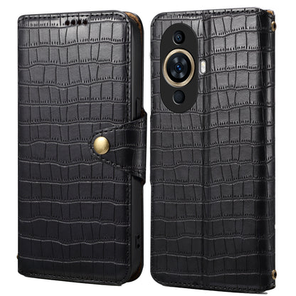 Huawei nova 11 Denior Crocodile Texture Oil Edge Leather Phone Case with Card Wallet and Kickstand