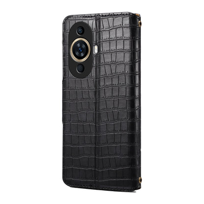 Huawei nova 11 Denior Crocodile Texture Oil Edge Leather Phone Case with Card Wallet and Kickstand