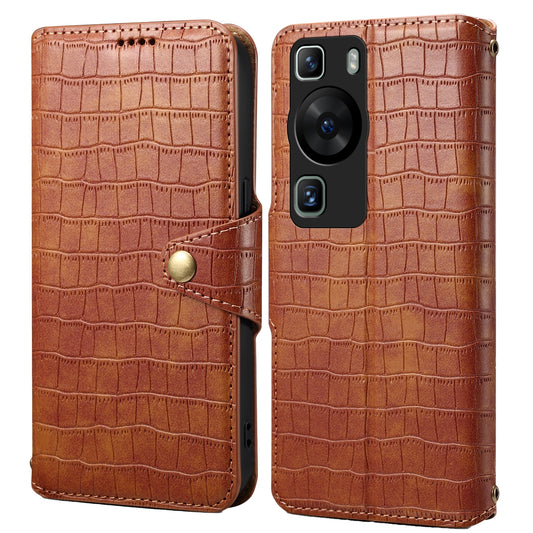 Huawei P60 Denior Crocodile Texture Oil Edge Leather Phone Case with Card Wallet and Kickstand