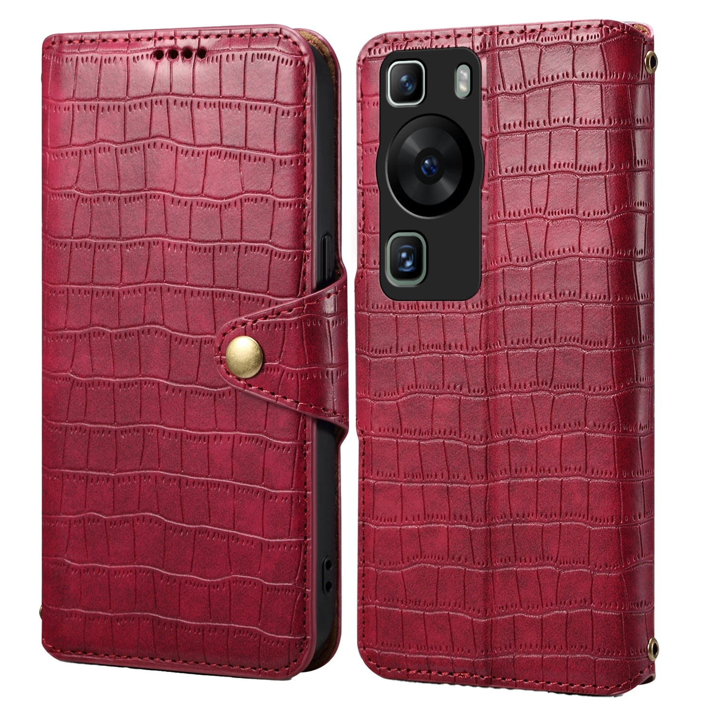 Huawei P60 Denior Crocodile Texture Oil Edge Leather Phone Case with Card Wallet and Kickstand