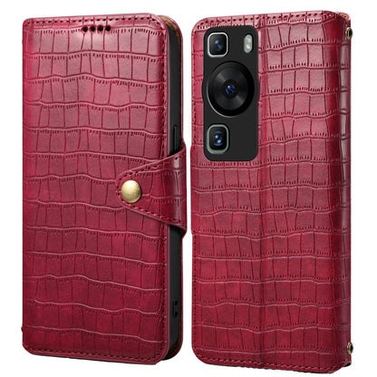 Huawei P60 Denior Crocodile Texture Oil Edge Leather Phone Case with Card Wallet and Kickstand
