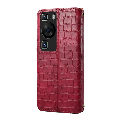 Huawei P60 Denior Crocodile Texture Oil Edge Leather Phone Case with Card Wallet and Kickstand