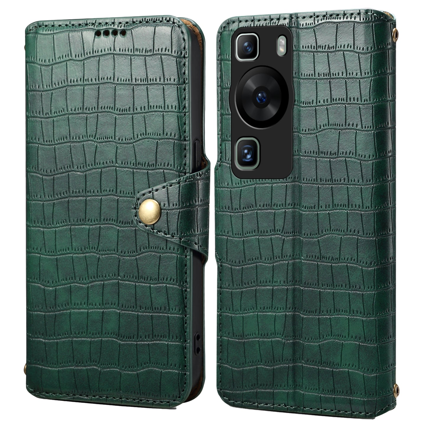 Huawei P60 Denior Crocodile Texture Oil Edge Leather Phone Case with Card Wallet and Kickstand