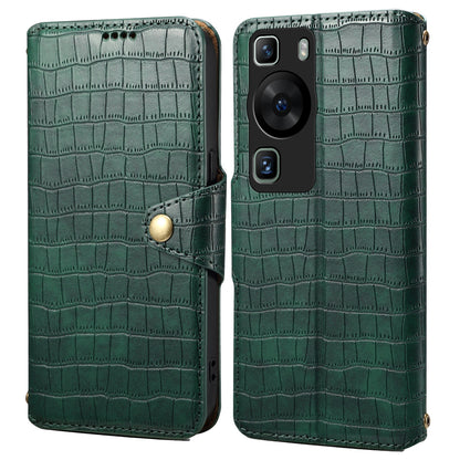 Huawei P60 Denior Crocodile Texture Oil Edge Leather Phone Case with Card Wallet and Kickstand