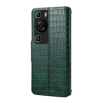 Huawei P60 Denior Crocodile Texture Oil Edge Leather Phone Case with Card Wallet and Kickstand