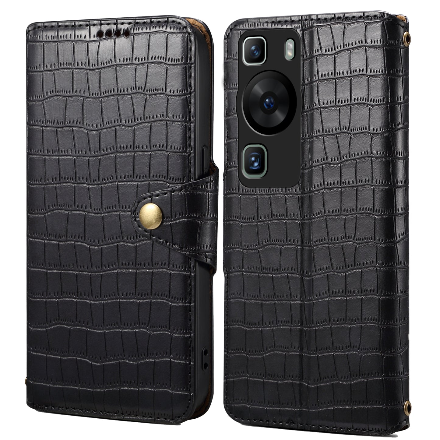 Huawei P60 Denior Crocodile Texture Oil Edge Leather Phone Case with Card Wallet and Kickstand