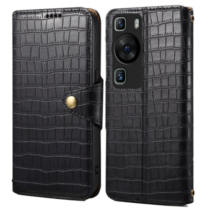 Huawei P60 Denior Crocodile Texture Oil Edge Leather Phone Case with Card Wallet and Kickstand