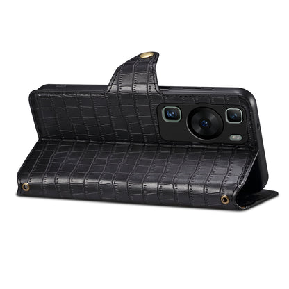 Huawei P60 Denior Crocodile Texture Oil Edge Leather Phone Case with Card Wallet and Kickstand