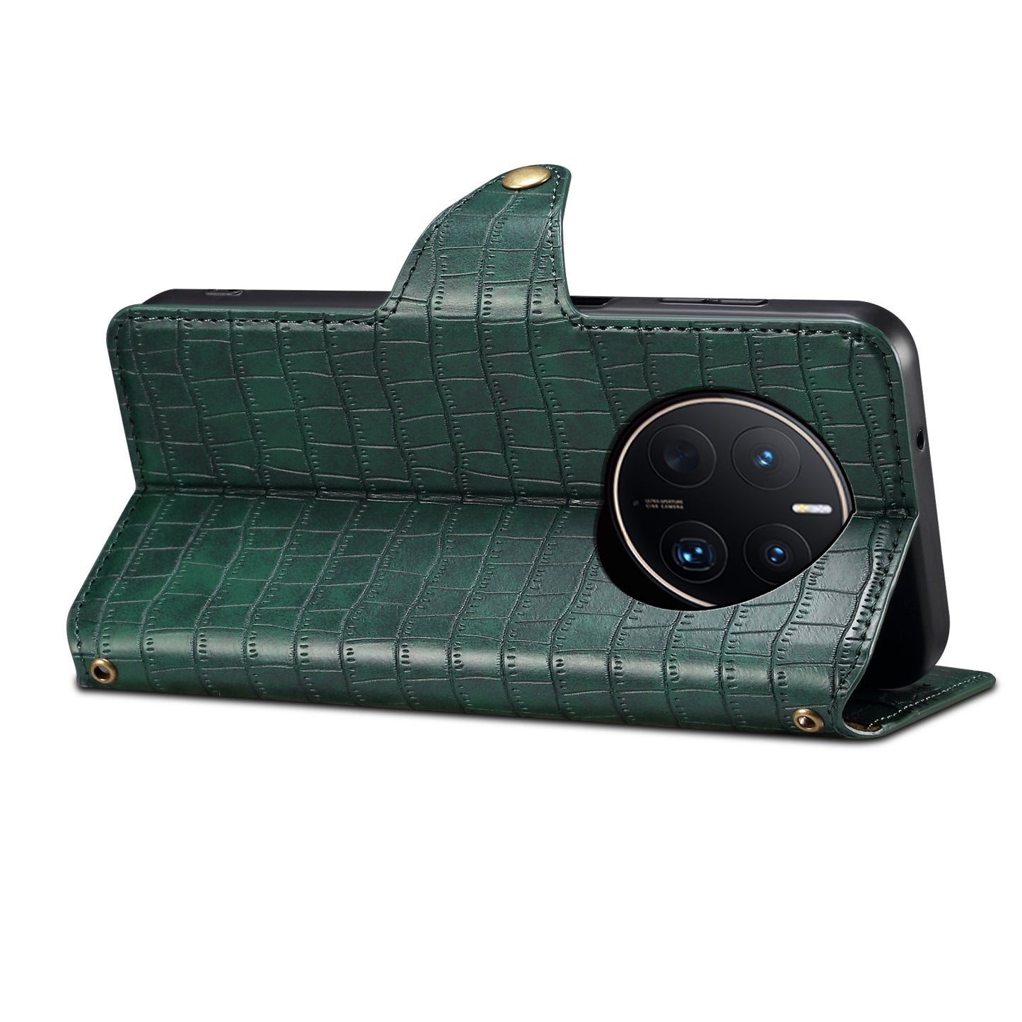 Huawei Mate 50 Pro Denior Crocodile Texture Oil Edge Leather Phone Case with Card Wallet and Kickstand