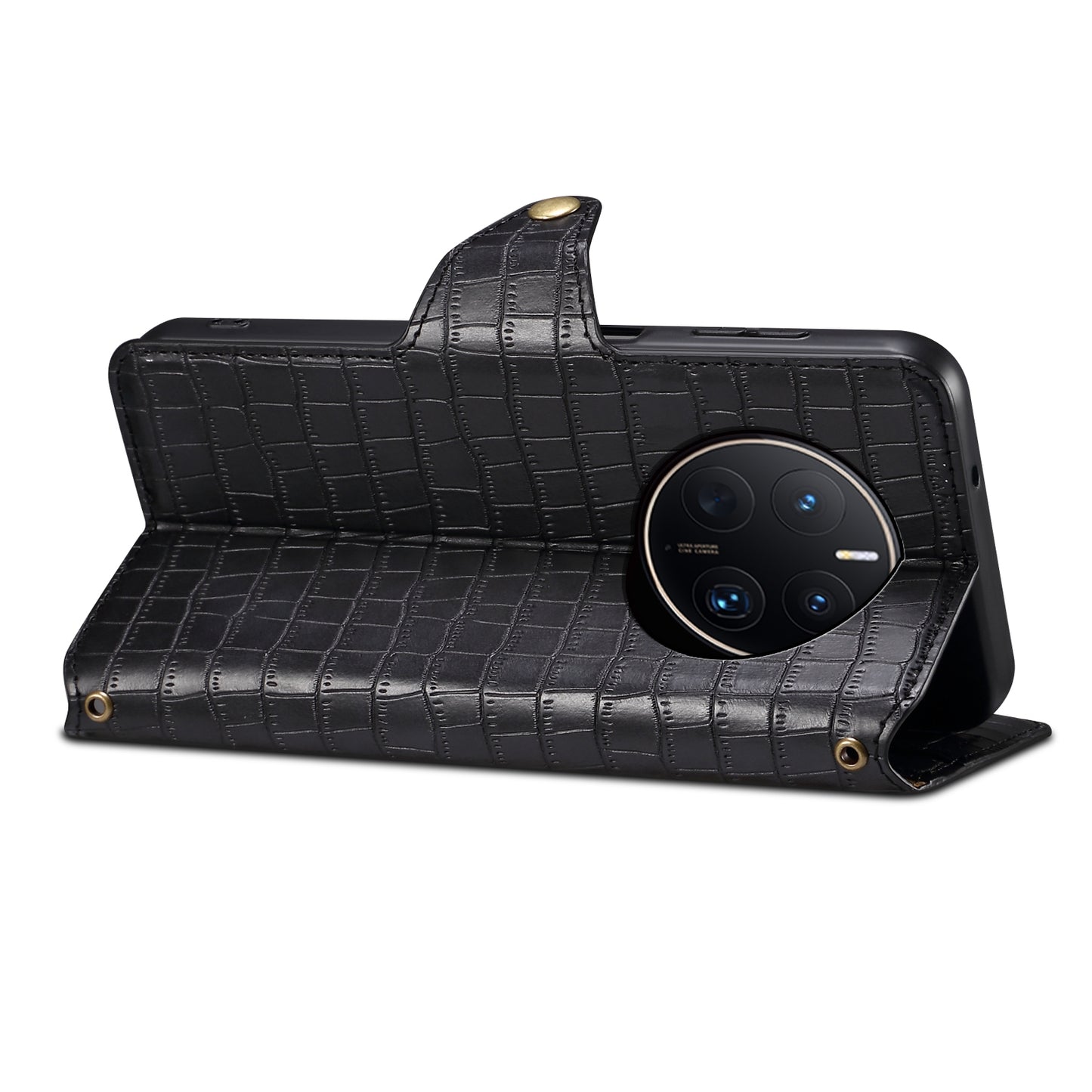 Huawei Mate 50 Pro Denior Crocodile Texture Oil Edge Leather Phone Case with Card Wallet and Kickstand