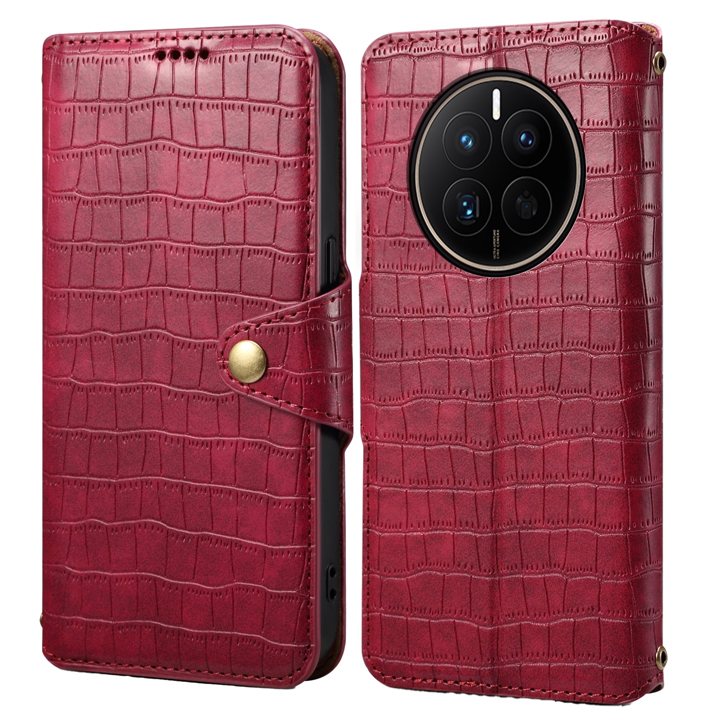 Huawei Mate 50 Denior Crocodile Texture Oil Edge Leather Phone Case with Card Wallet and Kickstand