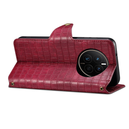 Huawei Mate 50 Denior Crocodile Texture Oil Edge Leather Phone Case with Card Wallet and Kickstand