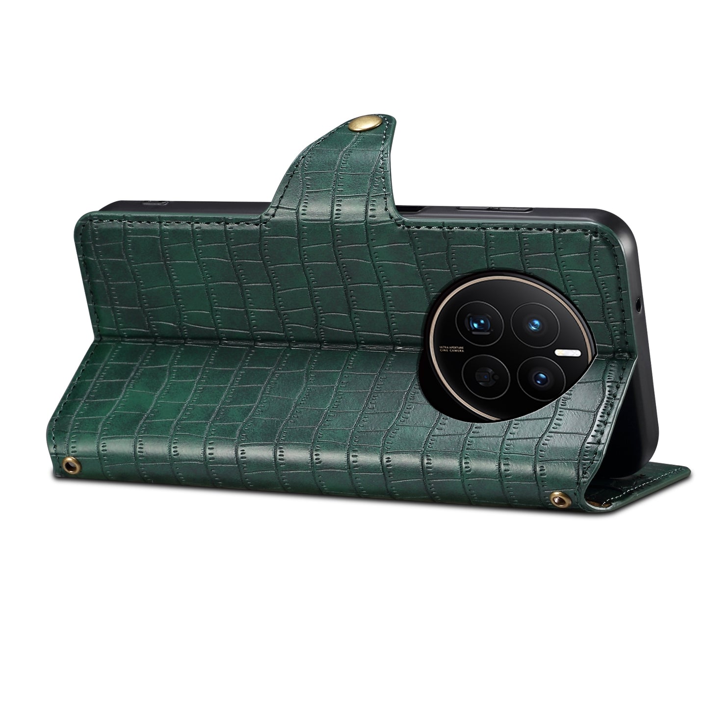 Huawei Mate 50 Denior Crocodile Texture Oil Edge Leather Phone Case with Card Wallet and Kickstand