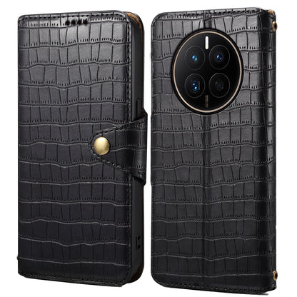 Huawei Mate 50 Denior Crocodile Texture Oil Edge Leather Phone Case with Card Wallet and Kickstand