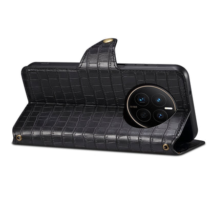 Huawei Mate 50 Denior Crocodile Texture Oil Edge Leather Phone Case with Card Wallet and Kickstand