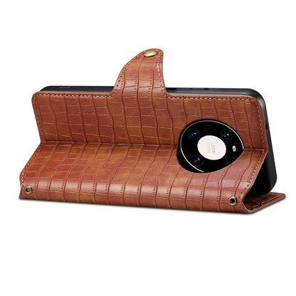 Huawei Mate 40 Pro Denior Crocodile Texture Oil Edge Leather Phone Case with Card Wallet and Kickstand