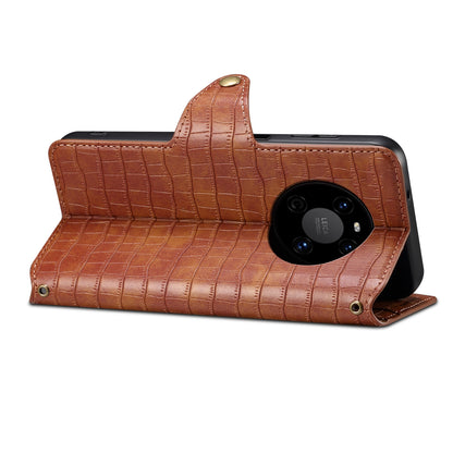 Huawei Mate 40 Denior Crocodile Texture Oil Edge Leather Phone Case with Card Wallet and Kickstand