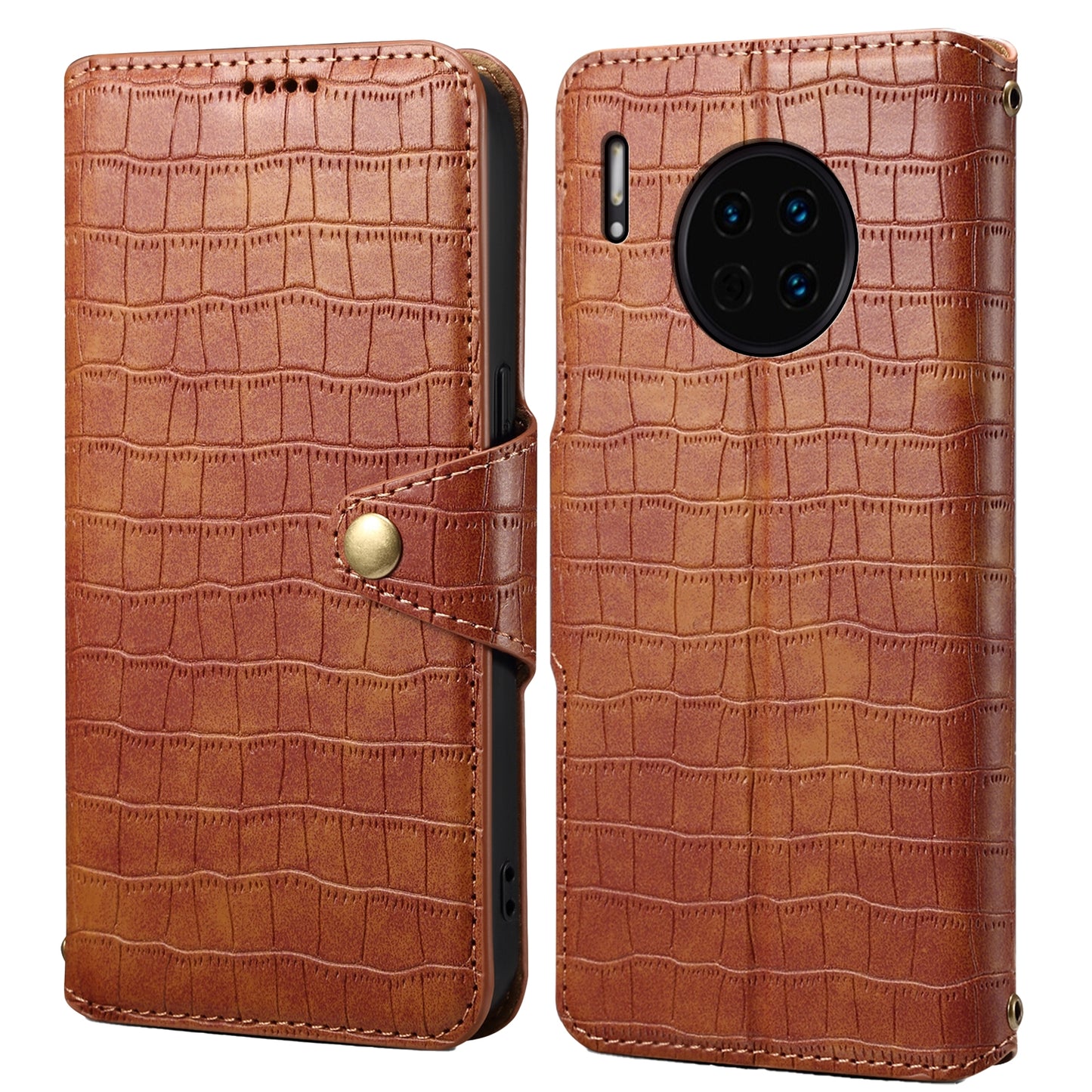 Huawei Mate 30 Denior Crocodile Texture Oil Edge Leather Phone Case with Card Wallet and Kickstand