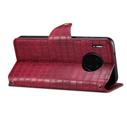Huawei Mate 30 Denior Crocodile Texture Oil Edge Leather Phone Case with Card Wallet and Kickstand
