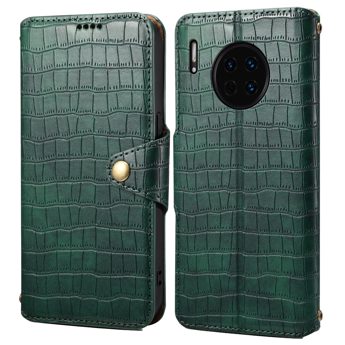 Huawei Mate 30 Denior Crocodile Texture Oil Edge Leather Phone Case with Card Wallet and Kickstand
