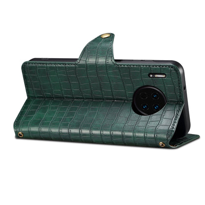 Huawei Mate 30 Denior Crocodile Texture Oil Edge Leather Phone Case with Card Wallet and Kickstand