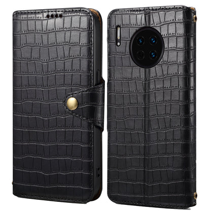 Huawei Mate 30 Denior Crocodile Texture Oil Edge Leather Phone Case with Card Wallet and Kickstand