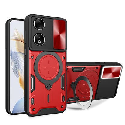 Honor 90 5G Magnetic Holder CD Texture Sliding Camshield Phone Case, TPU PC Shockproof Cover