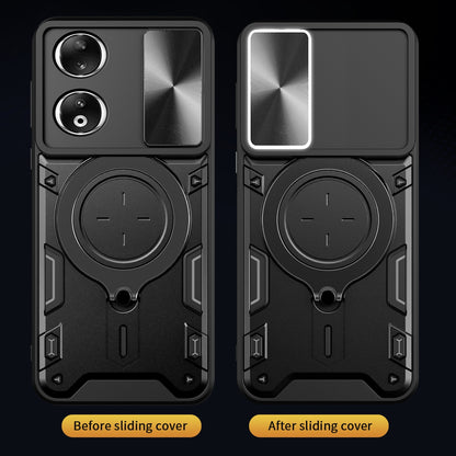 Honor 90 5G Magnetic Holder CD Texture Sliding Camshield Phone Case, TPU PC Shockproof Cover
