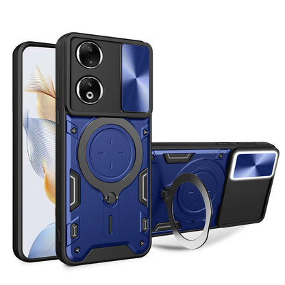 Honor 90 5G Magnetic Holder CD Texture Sliding Camshield Phone Case, TPU PC Shockproof Cover