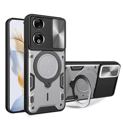 Honor 90 5G Magnetic Holder CD Texture Sliding Camshield Phone Case, TPU PC Shockproof Cover
