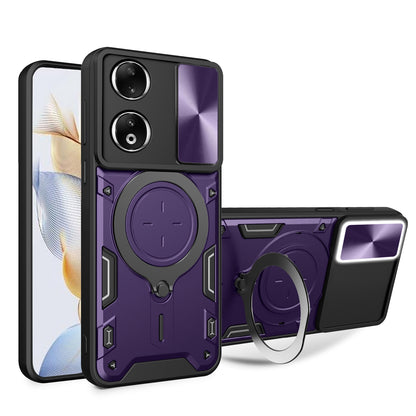 Honor 90 5G Magnetic Holder CD Texture Sliding Camshield Phone Case, TPU PC Shockproof Cover
