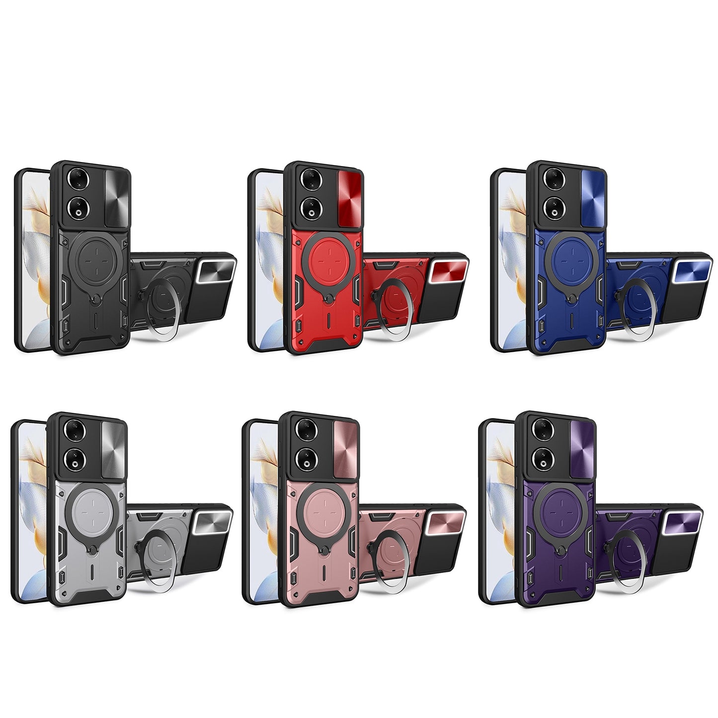 Honor 90 5G Magnetic Holder CD Texture Sliding Camshield Phone Case, TPU PC Shockproof Cover