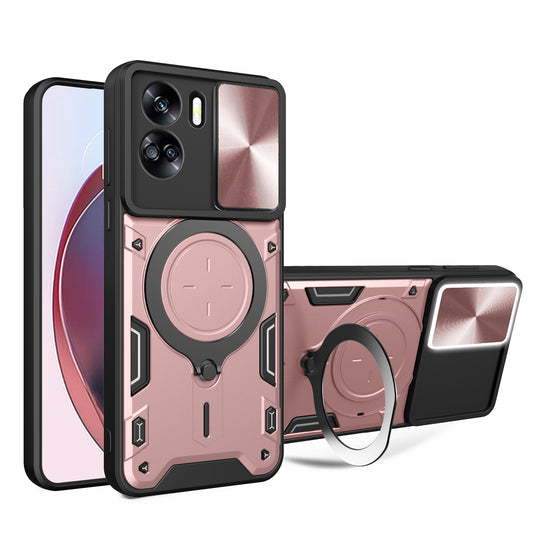 Honor 90 Lite 5G Magnetic Holder CD Texture Sliding Camshield Phone Case, TPU PC Shockproof Cover