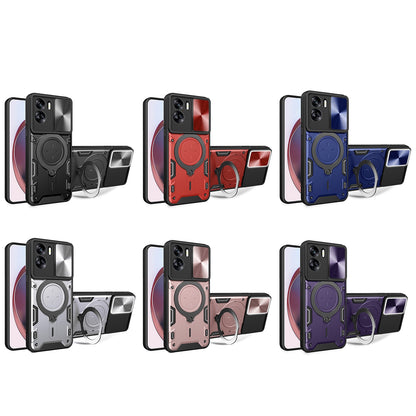 Honor 90 Lite 5G Magnetic Holder CD Texture Sliding Camshield Phone Case, TPU PC Shockproof Cover