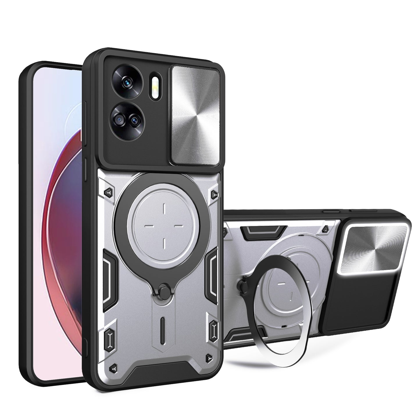 Honor 90 Lite 5G Magnetic Holder CD Texture Sliding Camshield Phone Case, TPU PC Shockproof Cover