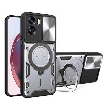 Honor 90 Lite 5G Magnetic Holder CD Texture Sliding Camshield Phone Case, TPU PC Shockproof Cover