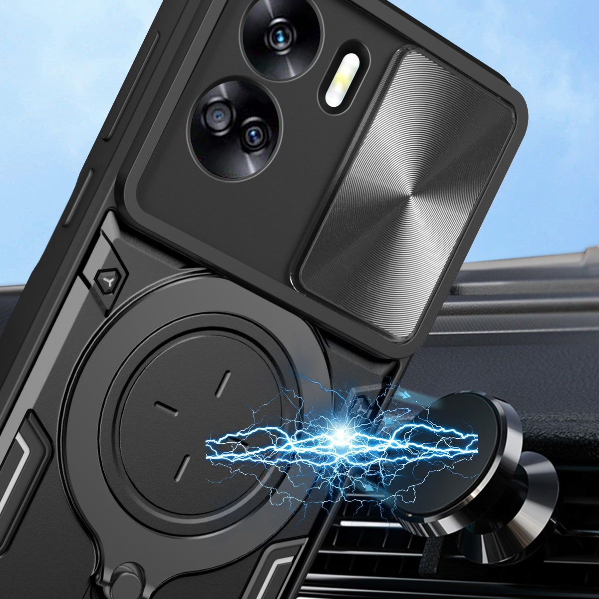 Honor 90 Lite 5G Magnetic Holder CD Texture Sliding Camshield Phone Case, TPU PC Shockproof Cover