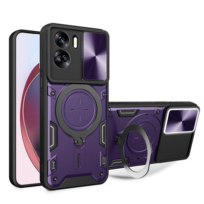 Honor 90 Lite 5G Magnetic Holder CD Texture Sliding Camshield Phone Case, TPU PC Shockproof Cover