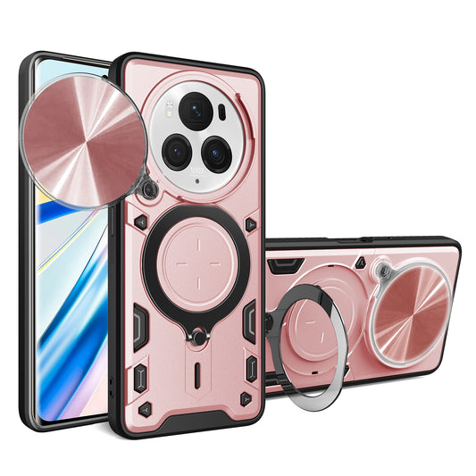 Honor Magic6 Pro 5G Magnetic Holder CD Texture Sliding Camshield Phone Case, TPU PC Shockproof Cover