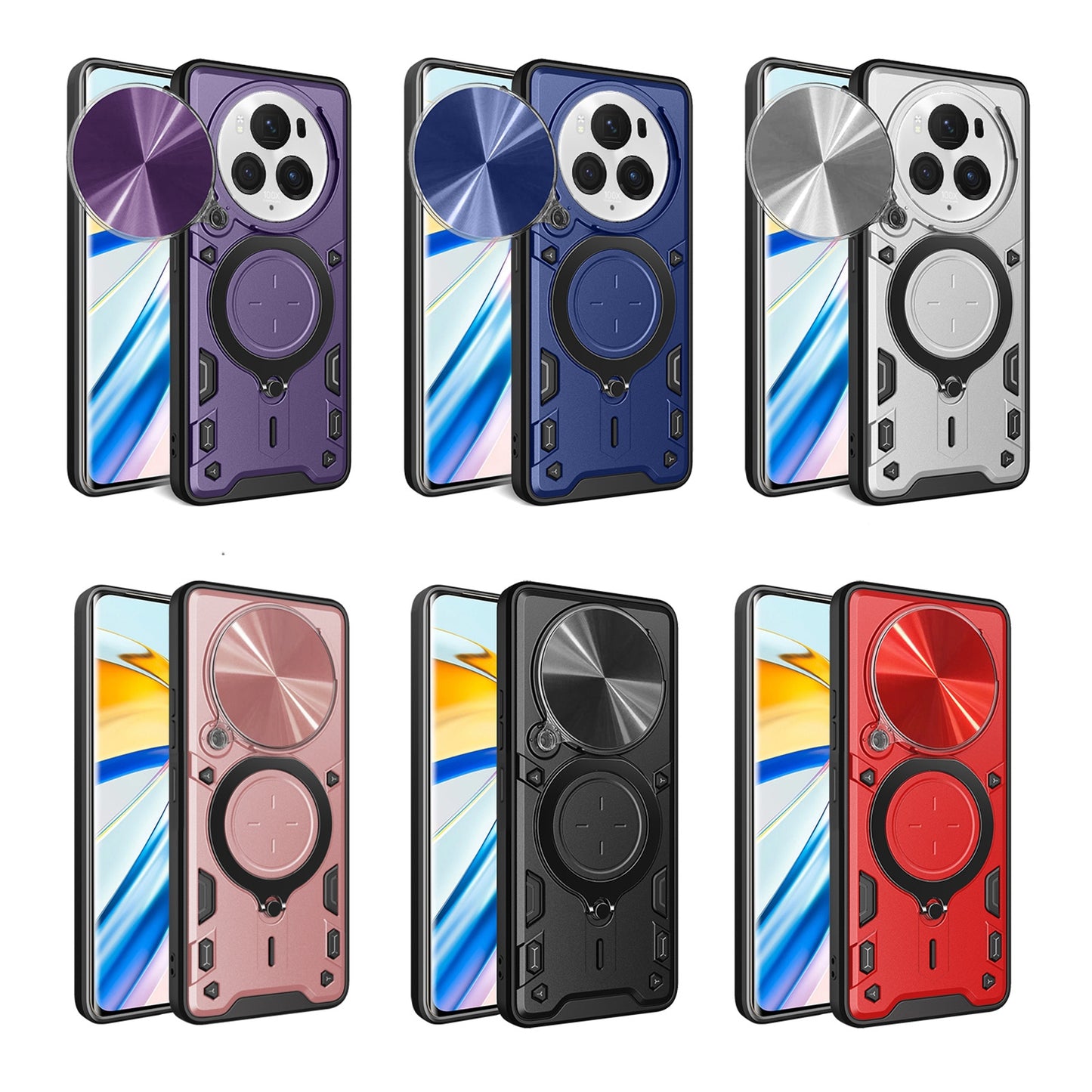Honor Magic6 Pro 5G Magnetic Holder CD Texture Sliding Camshield Phone Case, TPU PC Shockproof Cover
