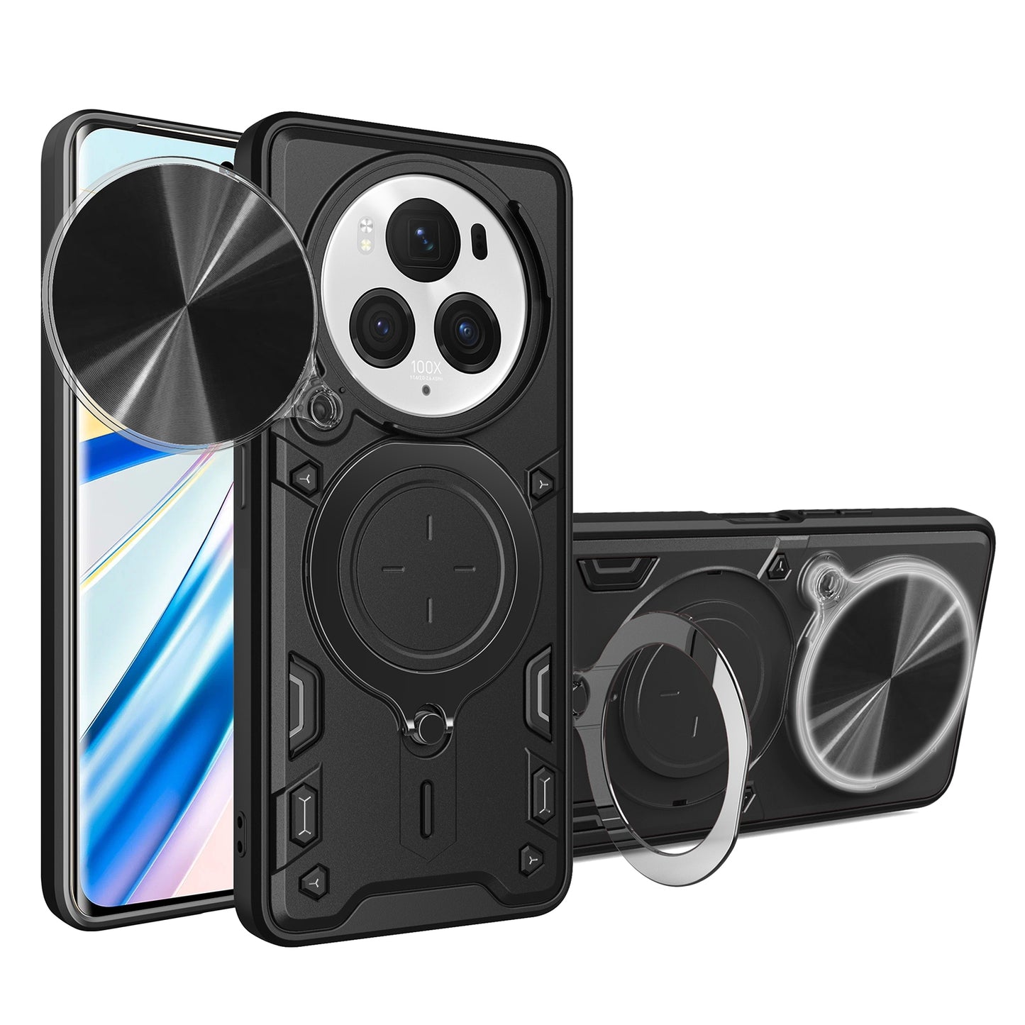 Honor Magic6 Pro 5G Magnetic Holder CD Texture Sliding Camshield Phone Case, TPU PC Shockproof Cover