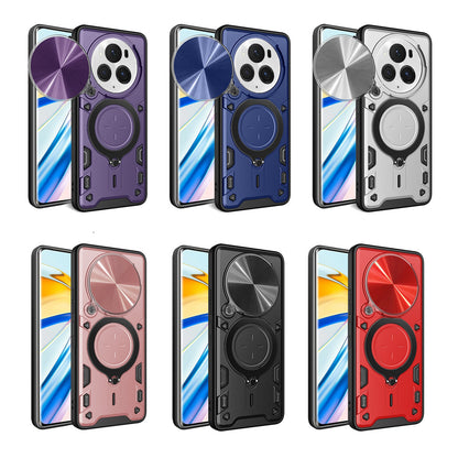 Honor Magic6 Pro 5G Magnetic Holder CD Texture Sliding Camshield Phone Case, TPU PC Shockproof Cover