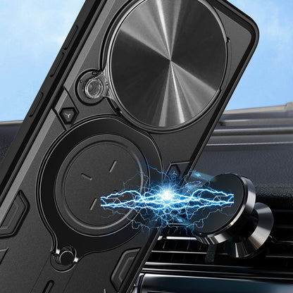 Honor Magic6 Pro 5G Magnetic Holder CD Texture Sliding Camshield Phone Case, TPU PC Shockproof Cover