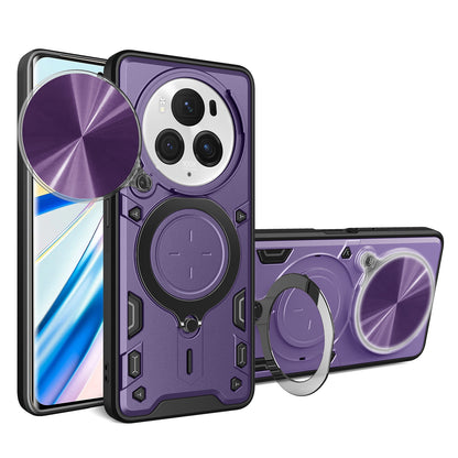 Honor Magic6 Pro 5G Magnetic Holder CD Texture Sliding Camshield Phone Case, TPU PC Shockproof Cover